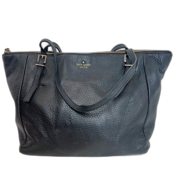 Kate Spade Watson Lane Black Pebbled Leather Tote Bag Zippered Purse - Picture 1 of 14